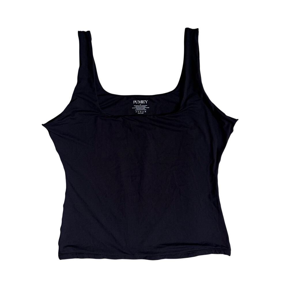 PUMIEY Women's Square Neck Tank Top (Black) - Medium